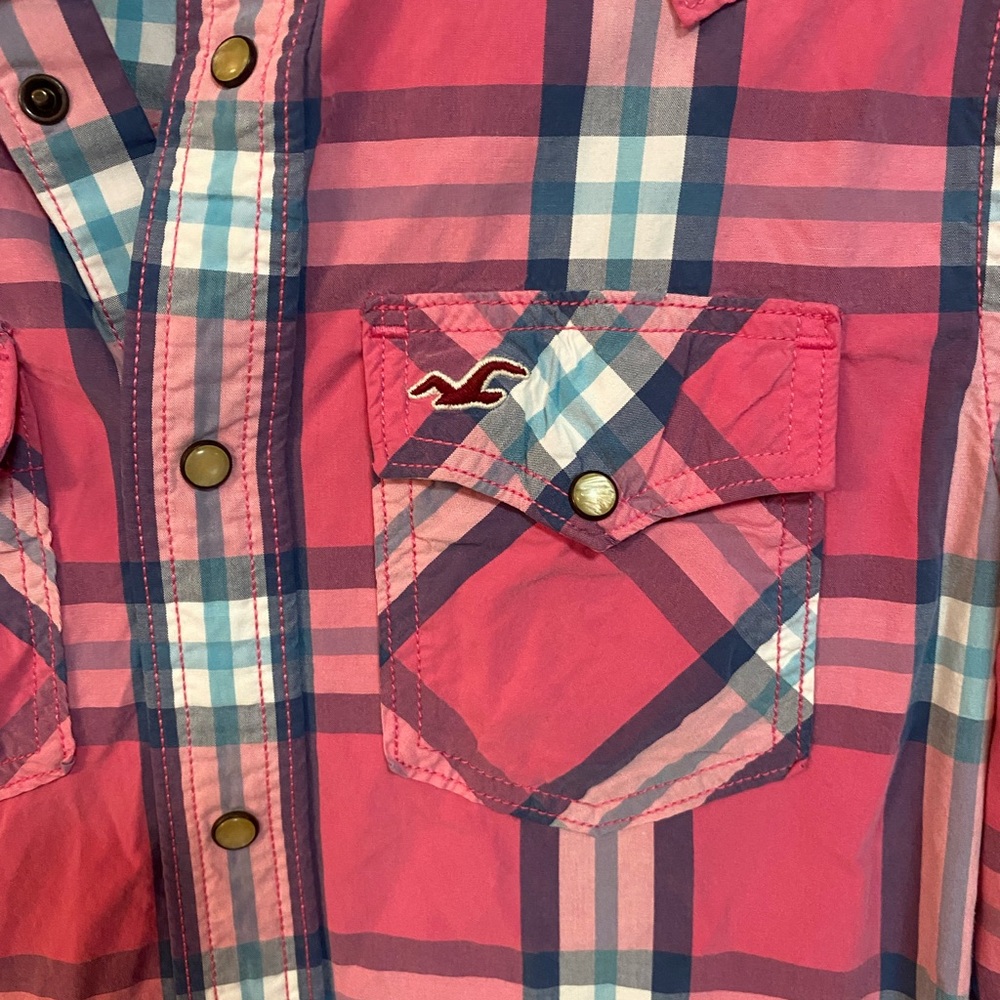 Hollister Pink and Blue Plaid Shirt - Picture 3 of 4